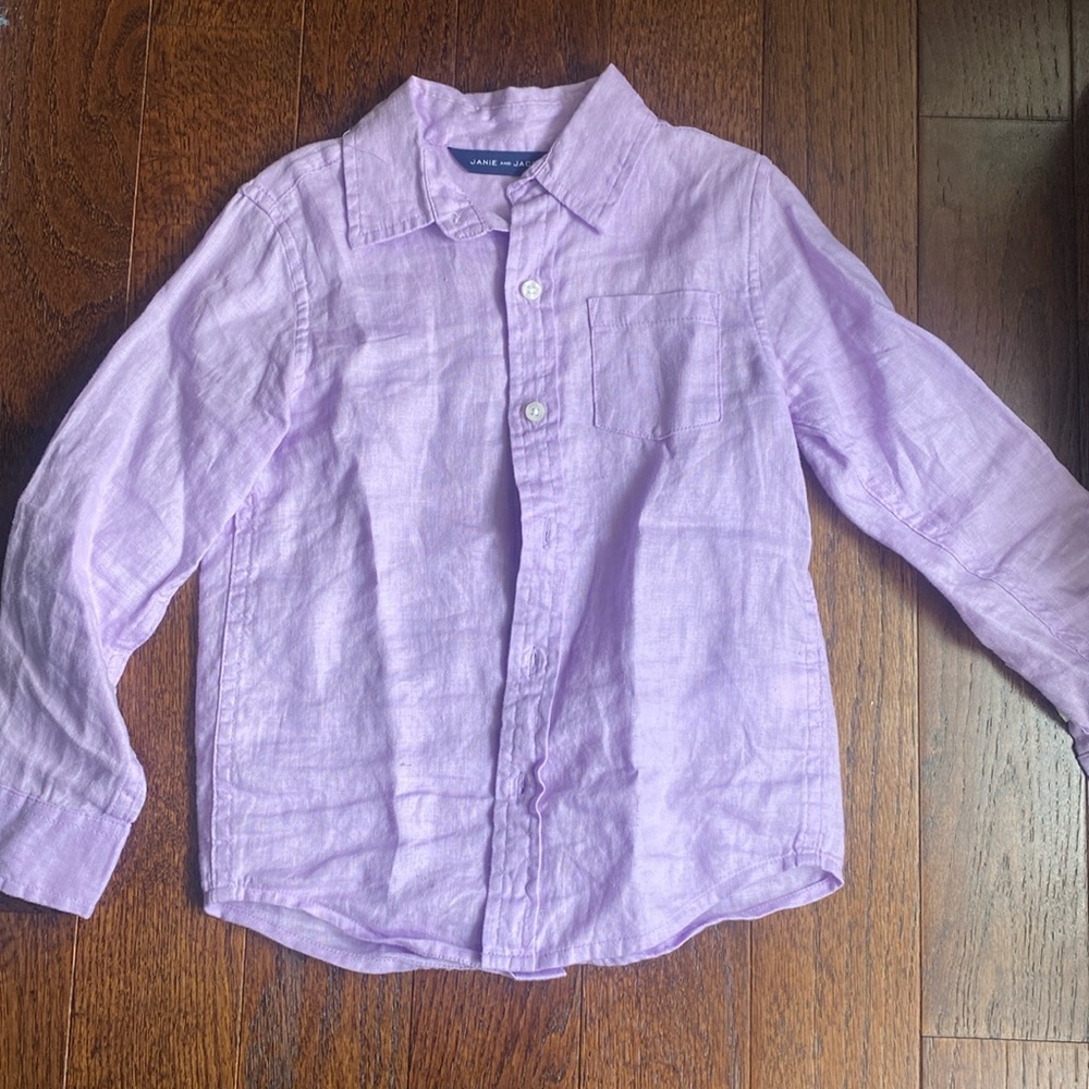 Boy’s Janie and Jack Lavender linen button-down shirt